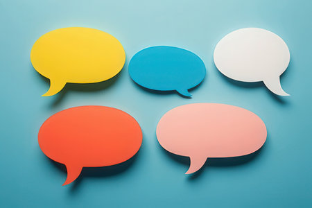 Colorful Speech Bubbles on blue background. 3d Renderingの素材