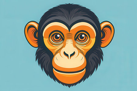 chimpanzee cartoon vector illustration, isolated on blue background.の素材