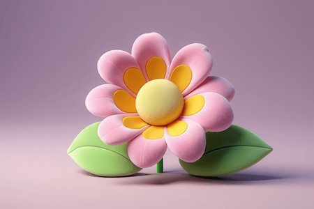 Cute flower made of plasticine on pink background. 3d renderingの素材