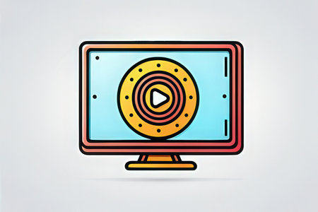 Video player on computer screen doodle icon. Vector illustration.の素材