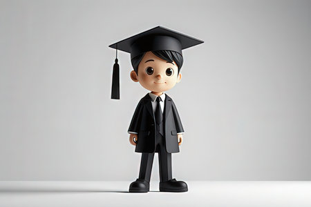 A 3d illustration of a boy in graduation gown with mortarboardの素材