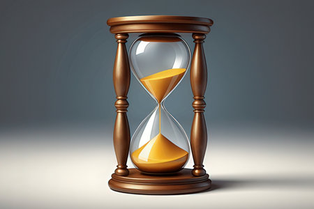 Hourglass on a gray background. 3d rendering. Illustration.の素材