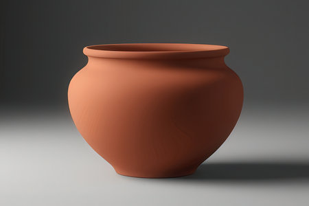 Clay pot on gray background. 3d render. Studio shot.の素材