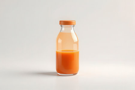 Bottle of fresh carrot juice on white background. 3d renderingの素材