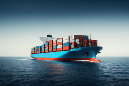 Container Ship in the Sea. 3D Rendering Illustration.