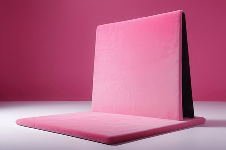 3D Rendering of a pink chair on a white floor.の素材