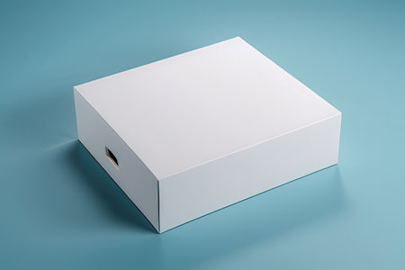White box mockup on blue background. 3d render illustration.