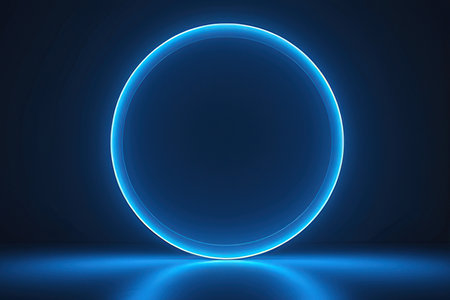 Blue neon circle on a dark background. Vector illustration for your designの写真素材
