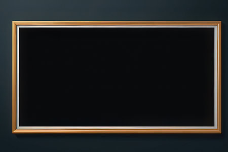 blank blackboard with golden frame on dark background, 3d renderの写真素材