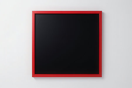 Blank blackboard with red frame on white wall. 3d renderの写真素材