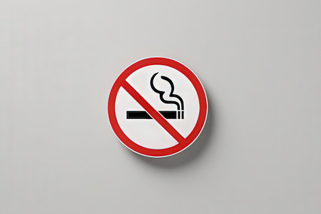 No smoking sign on a gray background, 3d rendering. Computer digital drawing.の写真素材