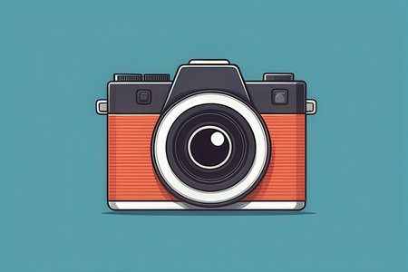 Retro camera on a blue background. Vector illustration in flat style