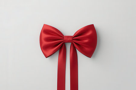 Red bow on a white background. 3d rendering, top view