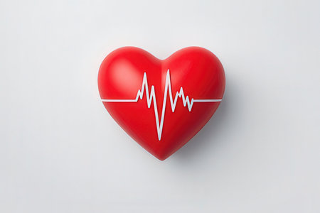 Red heart with cardiogram on white background, 3d render