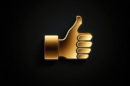 Golden thumb up icon on black background. Vector illustration. Eps 10.の写真素材