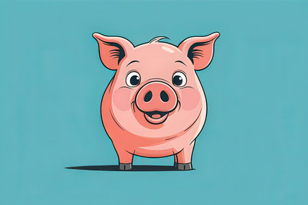 Cartoon pig. Vector illustration of a piggy bank on a blue background.の写真素材