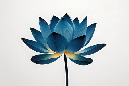 Blue lotus flower isolated on white background. Paper cut style.の写真素材