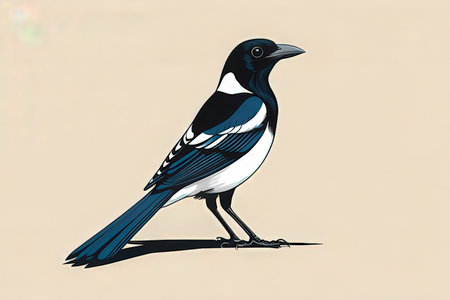 Illustration of a magpie bird on a beige background.の写真素材