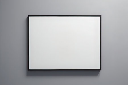 Blank picture frame on gray wall. Mock up, 3D Renderの写真素材
