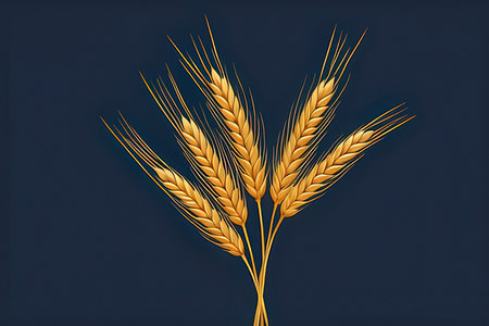 Ears of wheat on a dark blue background. 3d rendering