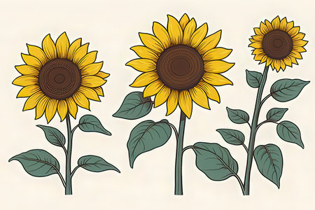 Sunflower set. Hand drawn vector illustration of sunflowers.の写真素材