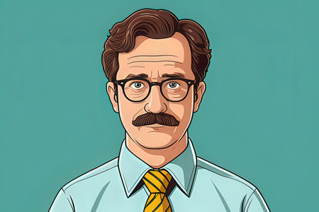 Portrait of a man with glasses and a mustache. Vector illustration.の写真素材