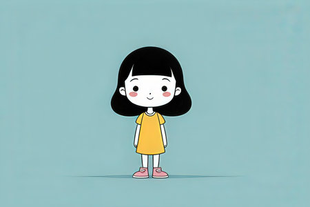cute little girl cartoon on blue background, vector illustration eps10の写真素材