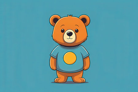 Cute cartoon bear in a blue t-shirt. Vector illustration.の写真素材