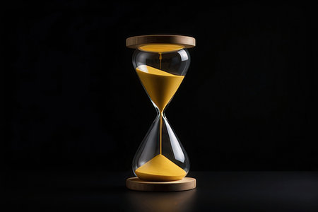 Hourglass on black background. Time management concept. 3d rendering