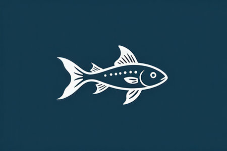 Fish logo on a blue background. Vector illustration of a fish.の写真素材