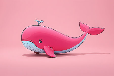 Cartoon whale on a pink background. 3D rendering illustration.の写真素材