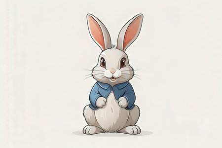 Cute cartoon bunny sitting on white background. Vector illustration for your design.の写真素材