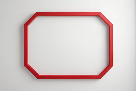 Red frame on a white wall. 3d rendering. Computer digital drawing.の写真素材