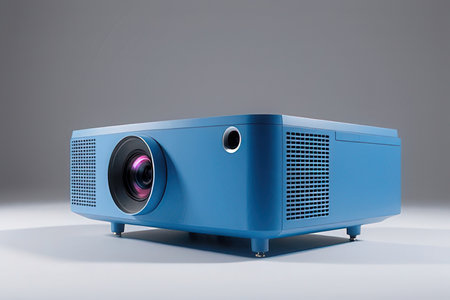 Blue projector on a gray background. 3d rendering. Mock upの写真素材