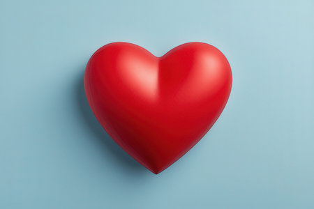 Red heart on blue background. Valentine's day concept. Top view.