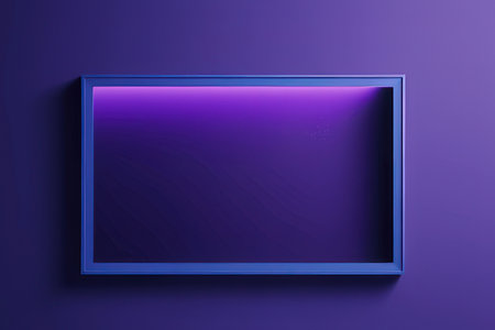 3D render of a blue square frame with a purple gradient backgroundの写真素材
