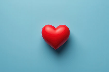 Red heart on blue background. 3d illustration. Love concept.の写真素材