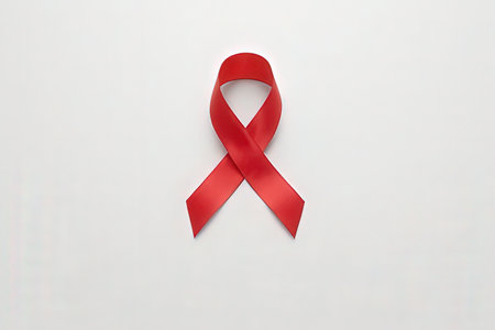 Red ribbon on a white background. Aids Awareness. 3d illustration
