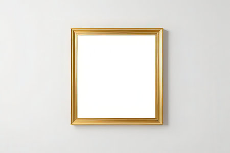 blank golden picture frame on white wall - can be used for montage or display your products