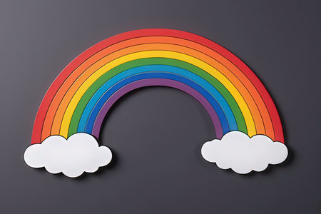 Rainbow and clouds isolated on black background. Eps 10 vector file.