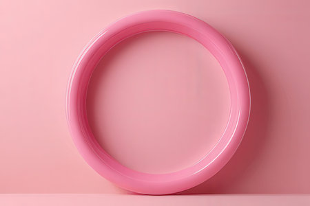 Pink round frame on pink background. Minimal style. 3d renderの写真素材