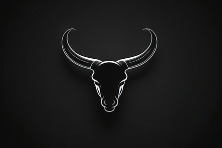 Vector illustration of the head of a bull on a black background.の写真素材