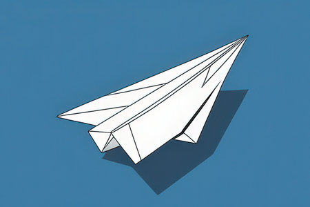 Paper plane on blue background. 3d illustration. Paper plane.の写真素材