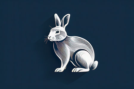 Rabbit paper cut style on dark blue background. Vector illustration.の写真素材