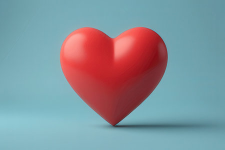Red heart on a blue background. 3d rendering, 3d illustration.の写真素材
