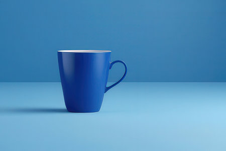 Blue coffee cup on blue background. Minimal concept. 3d renderの写真素材