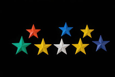 Star rating on black background. Conceptual image of evaluation, ranking and classification.の写真素材