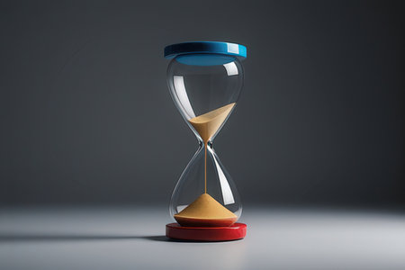 Hourglass on gray background. Concept of time management. 3d rendering