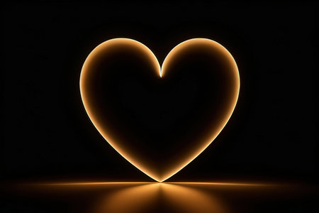 abstract heart shape on a black background with rays of light and reflectionsの写真素材