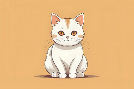 Cute cat sitting on the orange background. Vector illustration in cartoon style.の写真素材